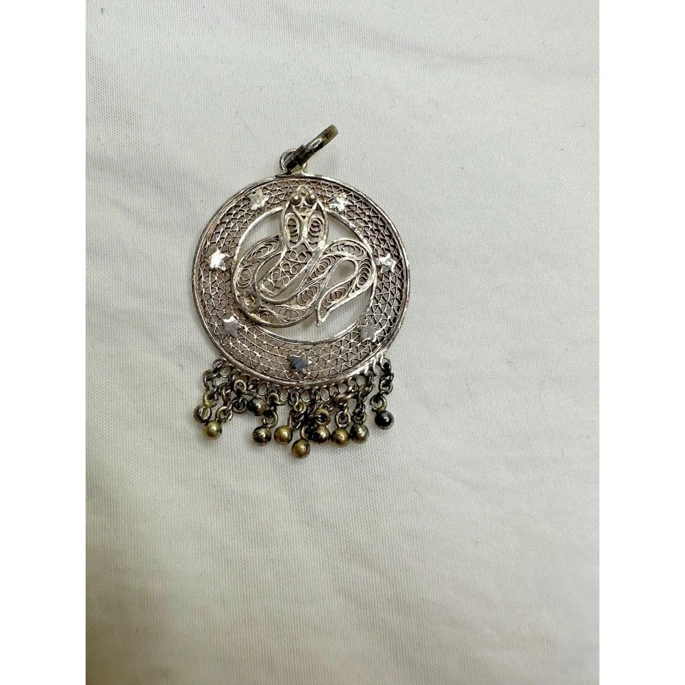 Snake Charm Silver Filigree‎ Dangle Charm Balls Stars Round Open Pendant